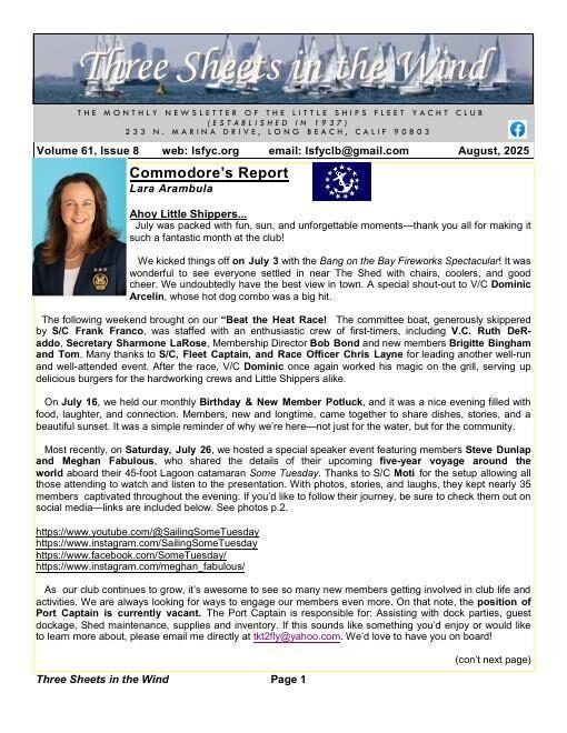 August 2025 newsletter, Commodore&rsquo;s Report