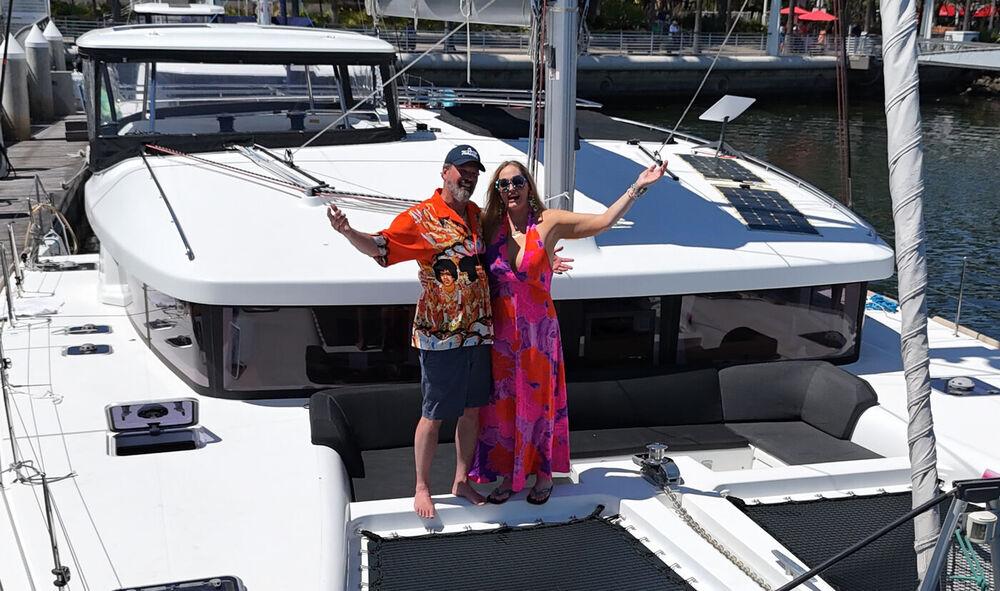 Steve and Meghan on the bow of Some Tuesday