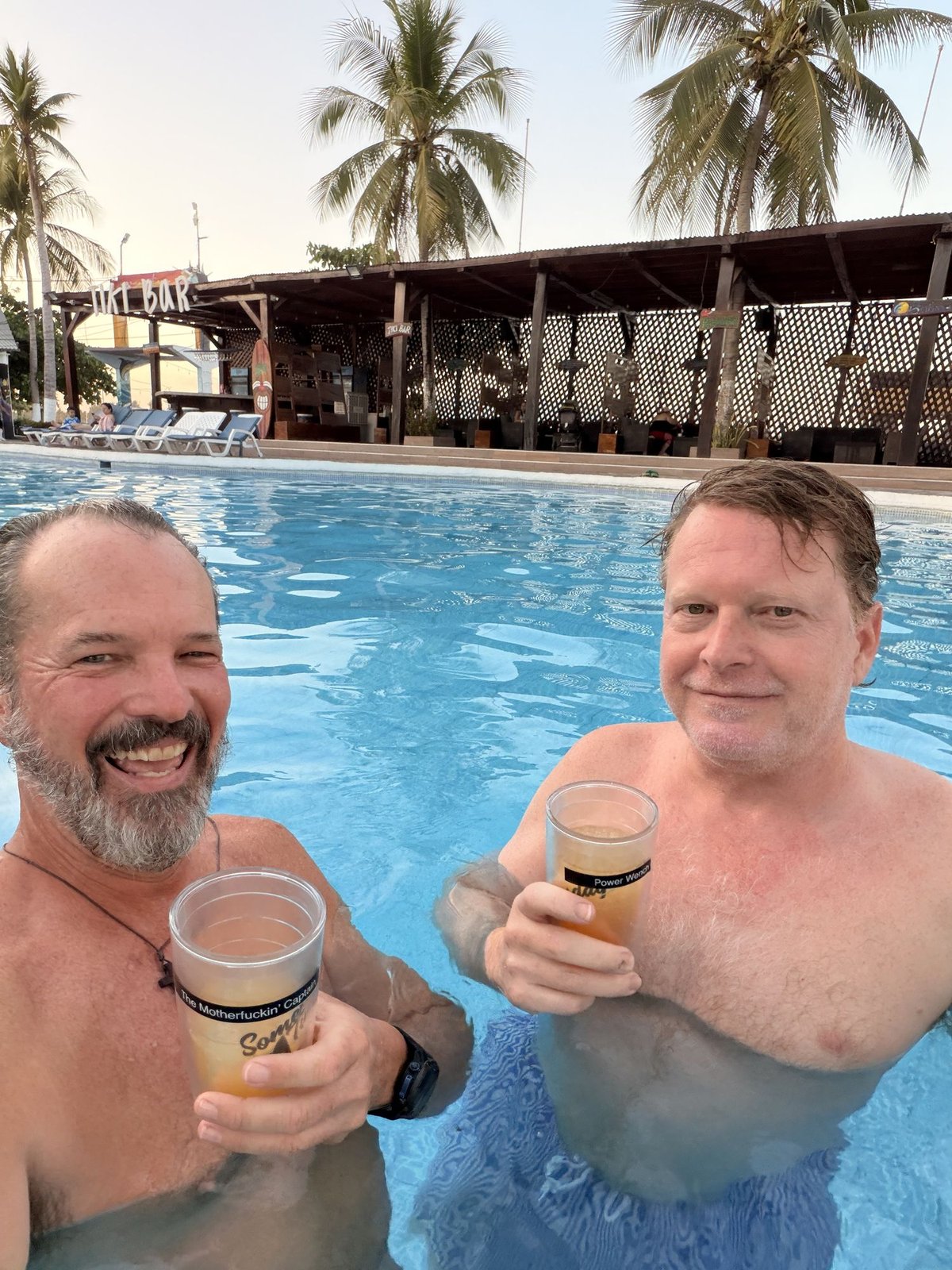 Pat and Captain Steve in the hotel pool at Bahía del Sol.