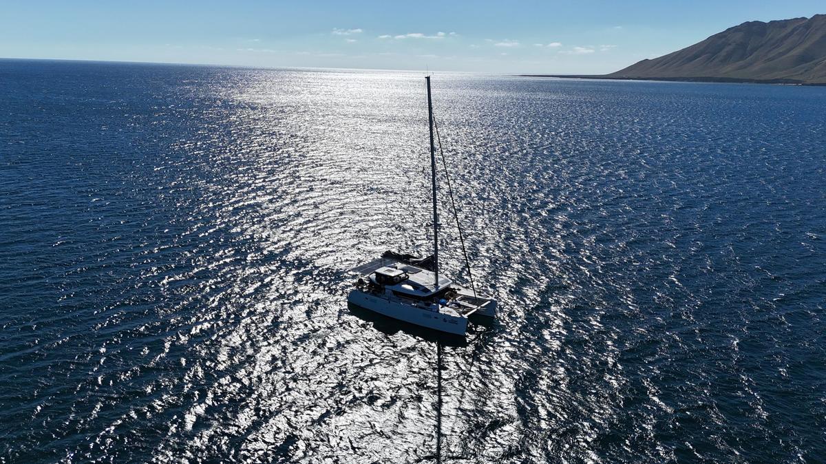 Some Tuesday anchored in Bahía Santa María, an aerial view of the bay and the sand spit