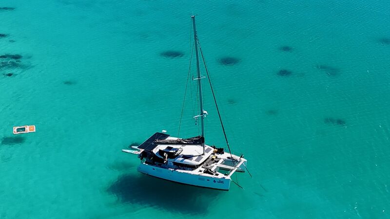 Some Tuesday, a Lagoon 450S catamaran, sailing on open water